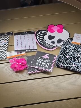 Celebrate It Pink & Black Kids Skull Party Plates and Napkins Set
